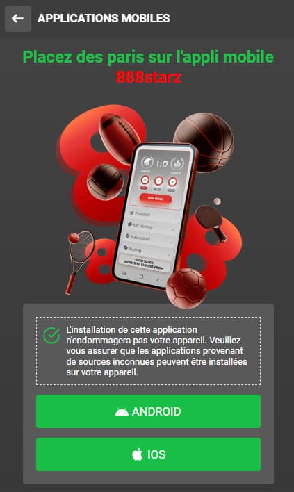 Placez des paris sur l'appli mobile 888starz