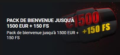 Pack de bienvenue jusqu'à 1500 EUR + 150 FS