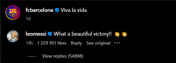 Messi congratulated Barcelona