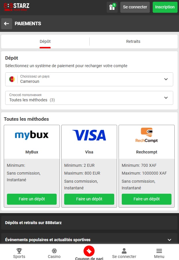 Modes de paiement disponibles