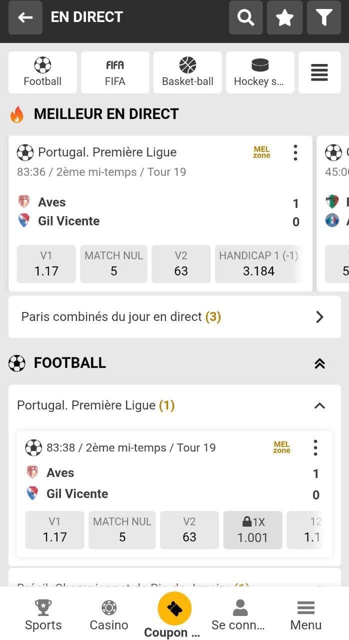 Les paris sportifs dans Melbet