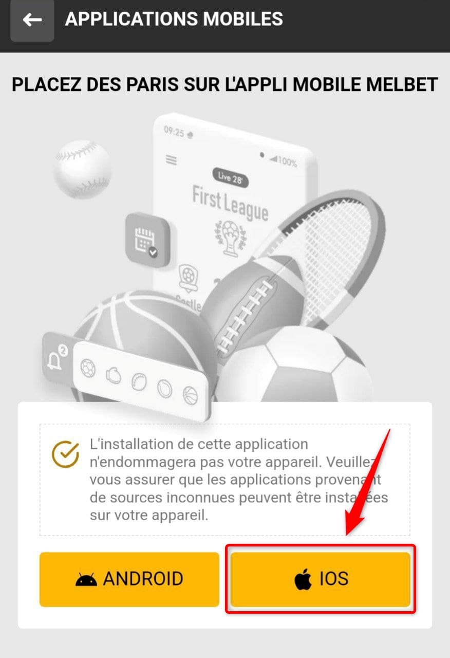Télécharger Melbet pour iOS depuis le site officiel