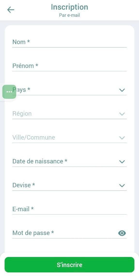 Processus d'enregistrement dans l'application mobile