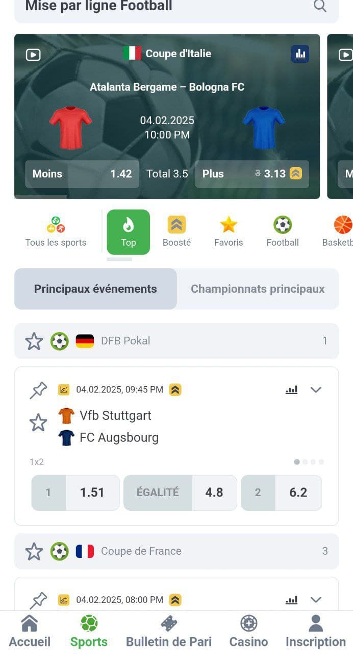 Section sportive chez 22bet