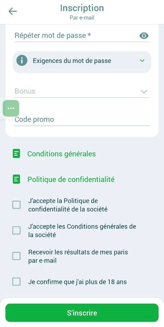 Comment s'inscrire dans l'application mobile 22bet