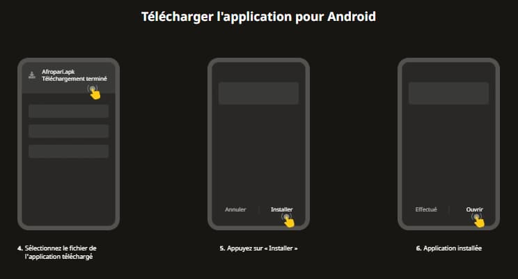 Le processus de téléchargement de l'application sur Android
