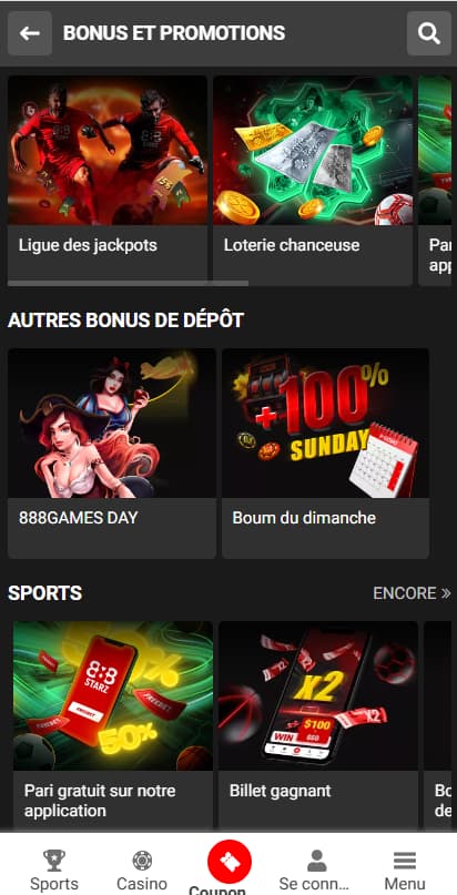 Autres bonus 888stars pour le Sénégal