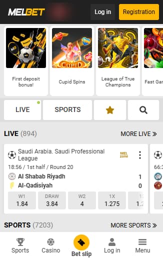 Mobile version of Melbet