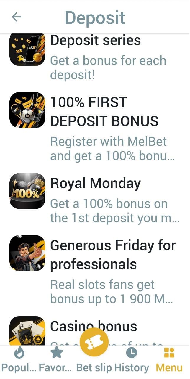 Available bonuses at Melbet