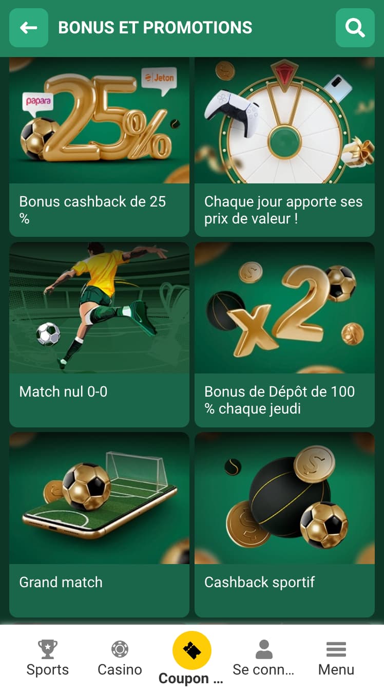 Promotions disponibles sur Betwinner