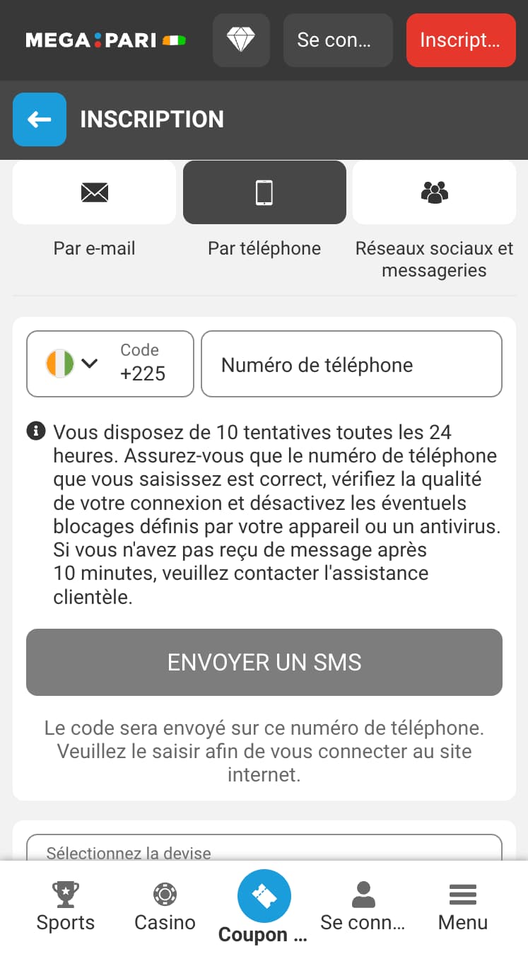 Inscription sur Megapari