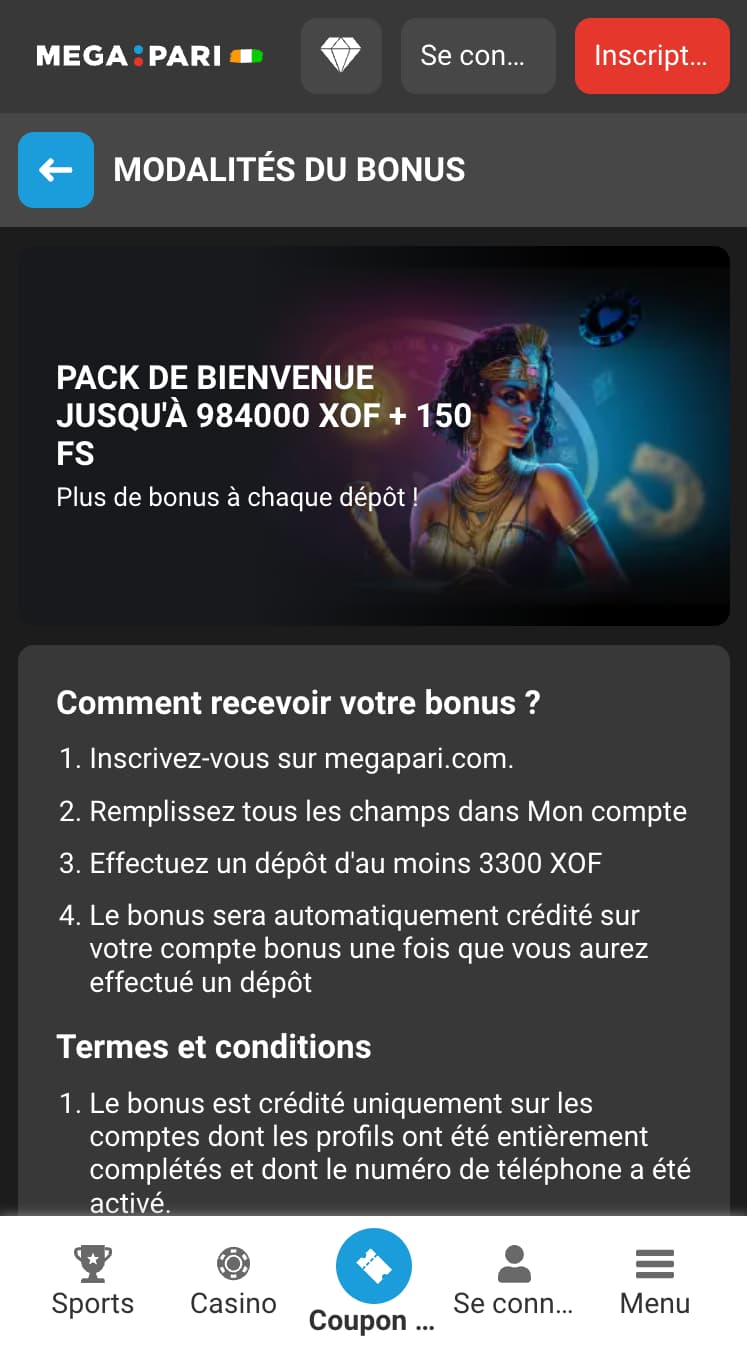 Bonus de bienvenue au casino