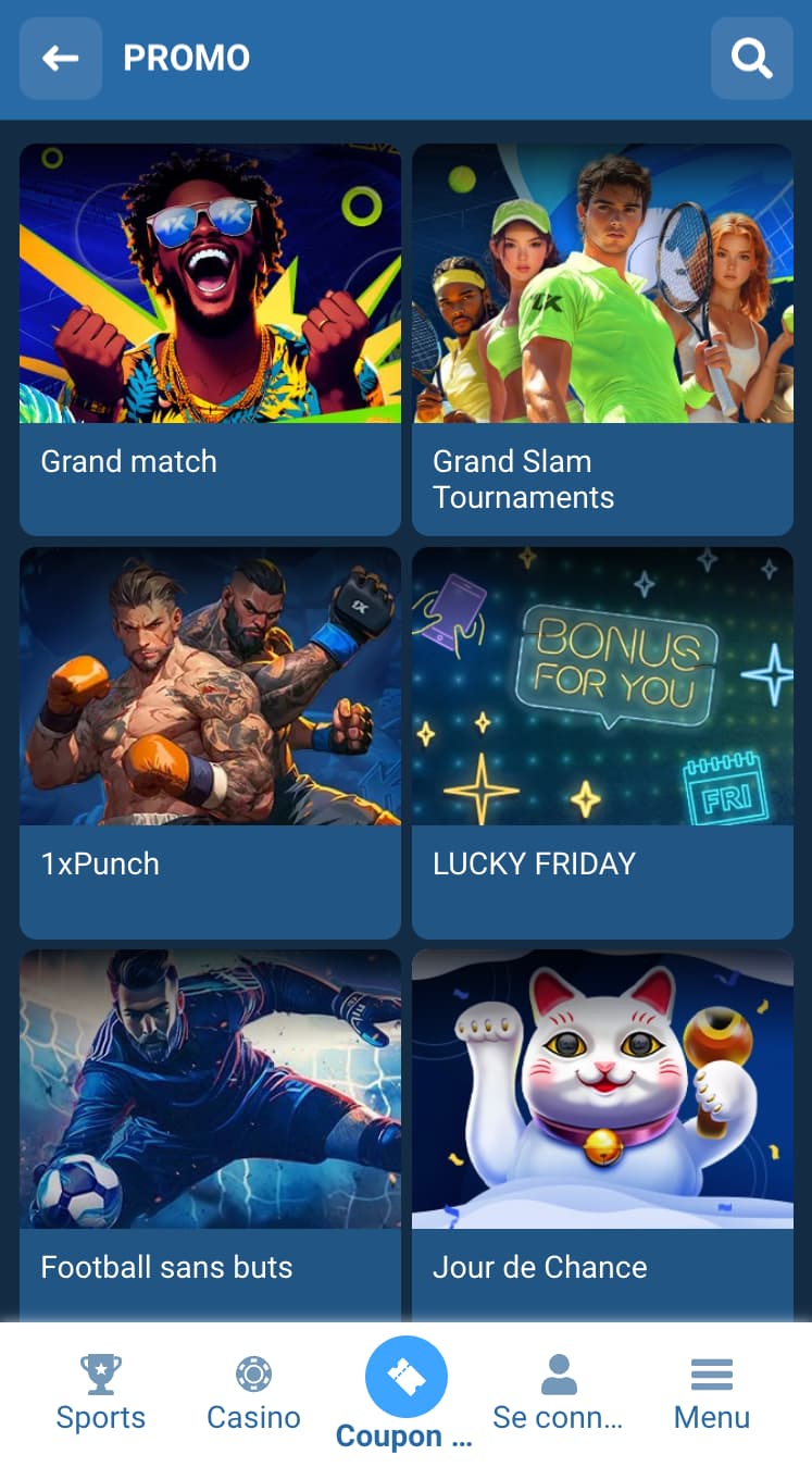 Promotions et bonus disponibles sur 1xBet