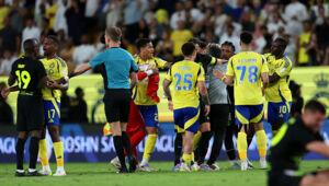 Fiery ending. Al Nassr and Al Ittihad players brawl after final whistle