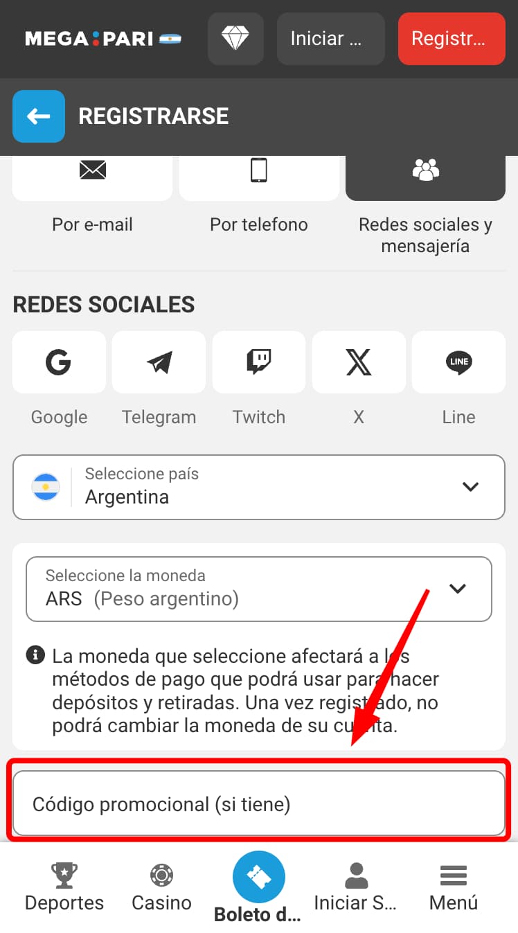 Introduzca el código promocional durante el registro