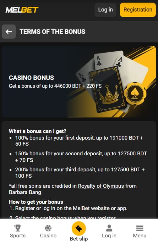 Melbet Casino bonus