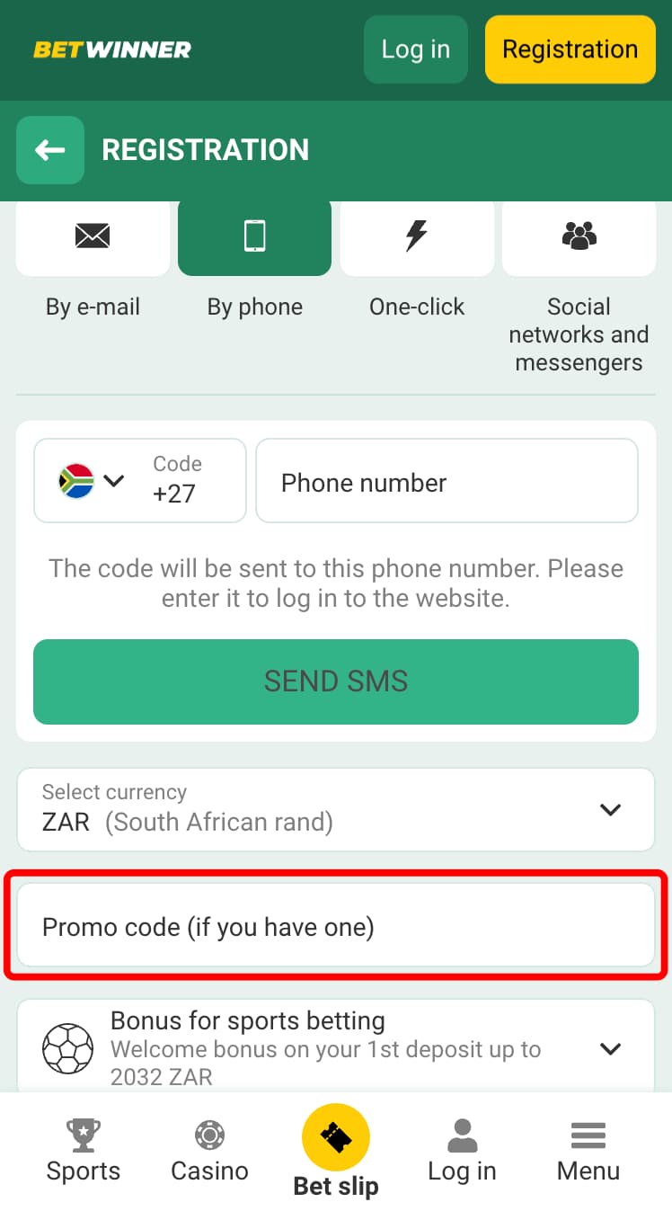 Register at Betwinner using a promo code