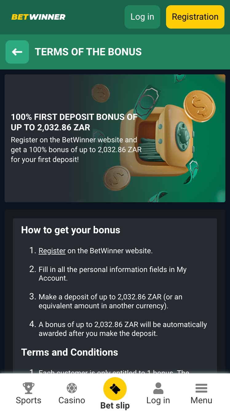 Welcome bonus for South Africa