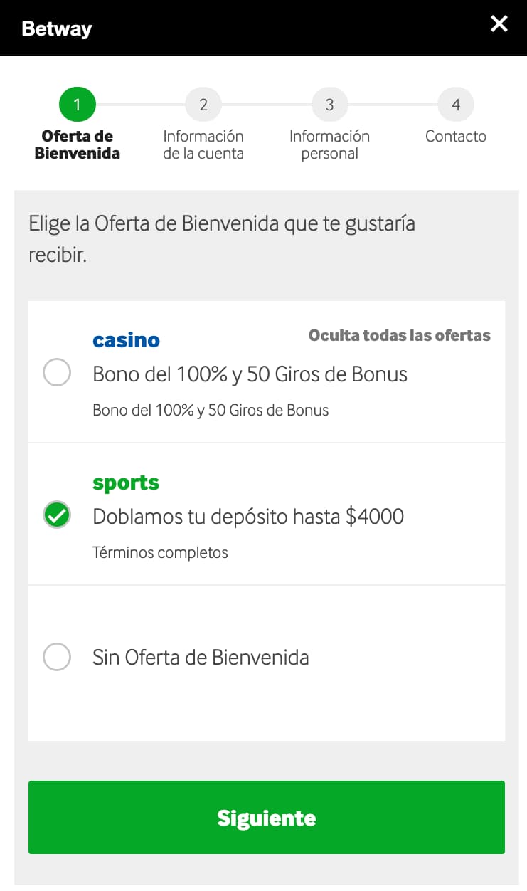 Registro en Betway