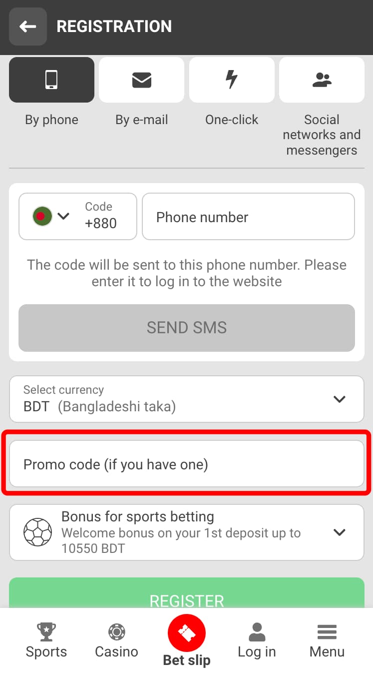Registering with the promo code