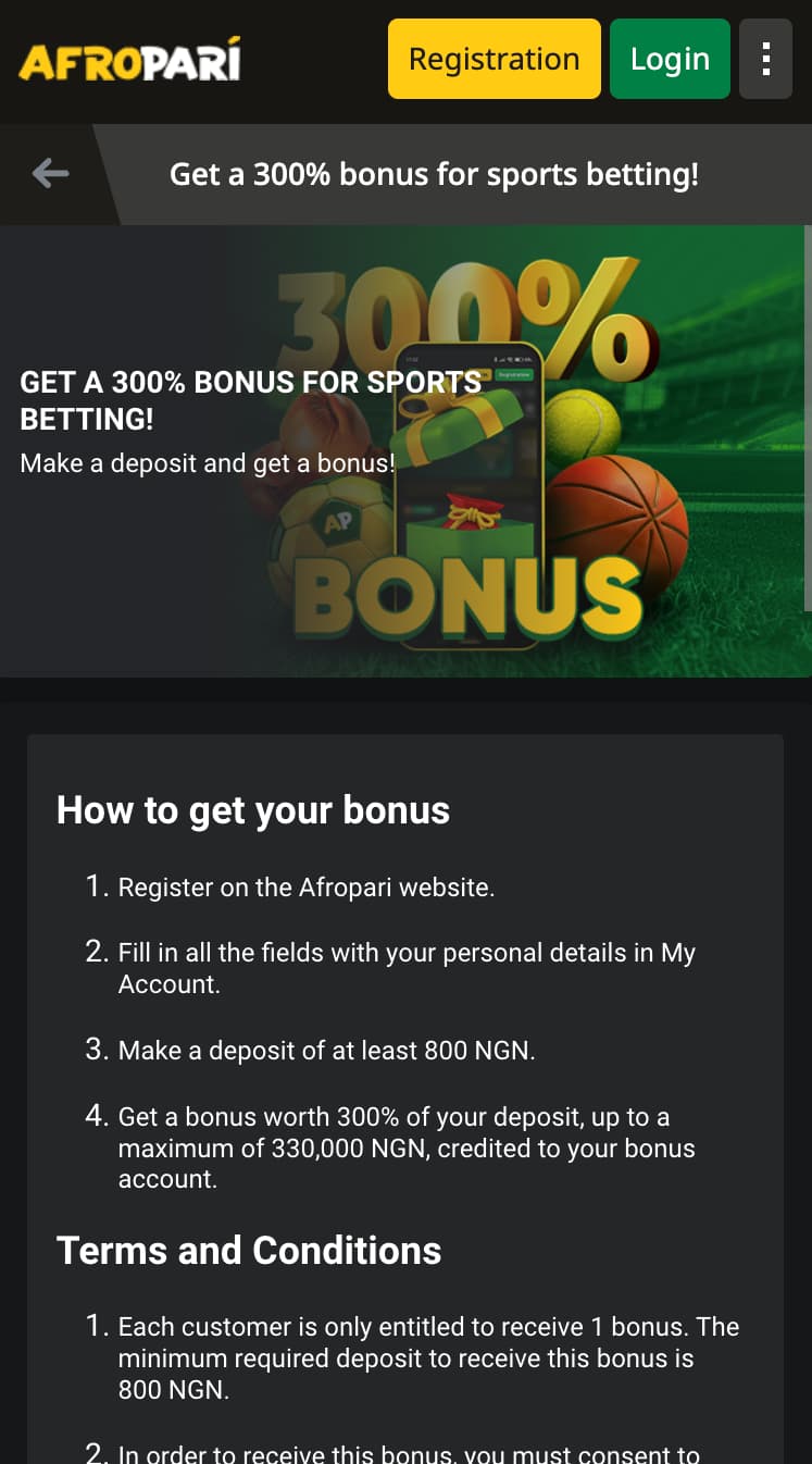 Welcome bonus on Afropari