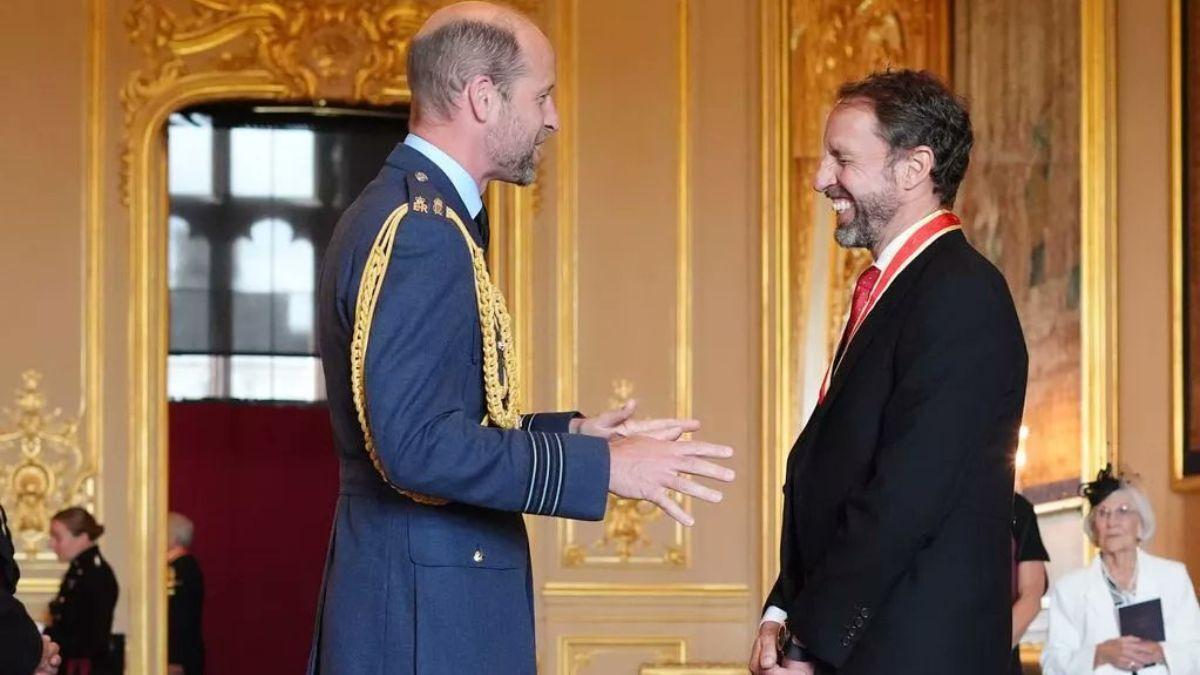 Former England manager Gareth Southgate knighted by Prince William