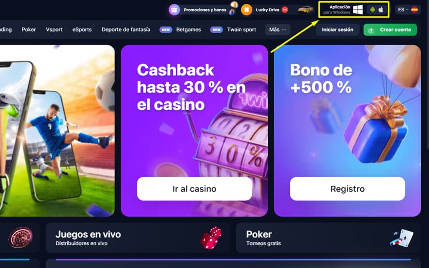 Pulsa sobre el botón que dice ‘Aplicación para Windows’