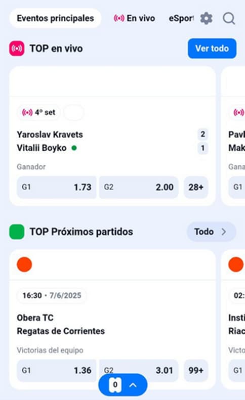 Pulsa sobre el evento deportivo donde quieres apostar