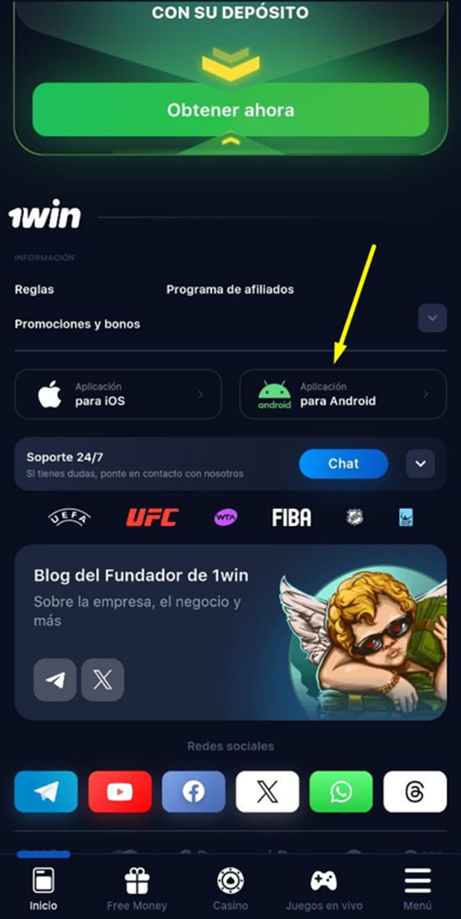 Accede a la web oficial de la casa de apuestas 1win