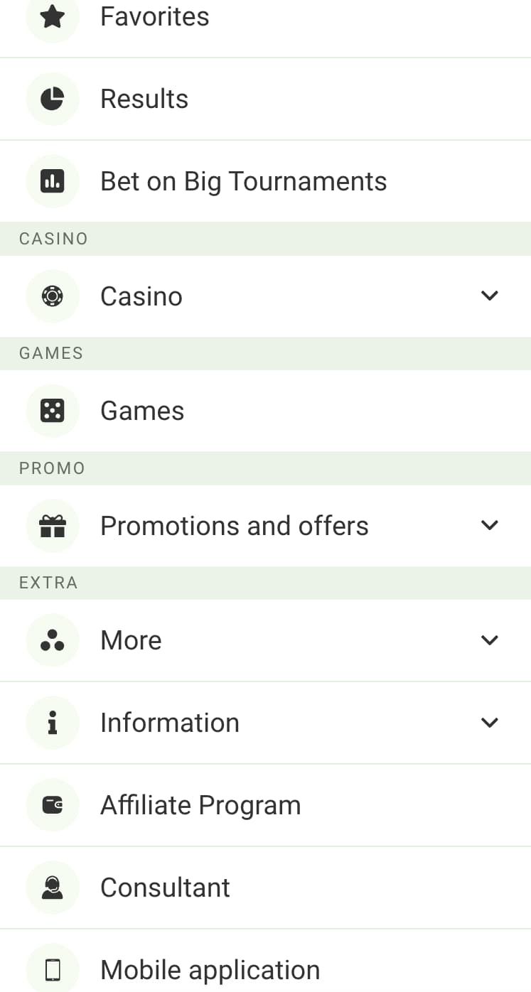Control panel on Linebet