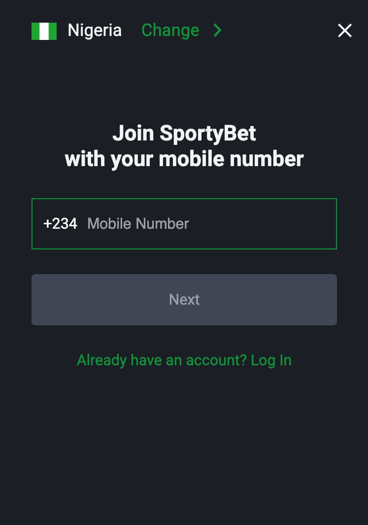 Registration process on SportyBet