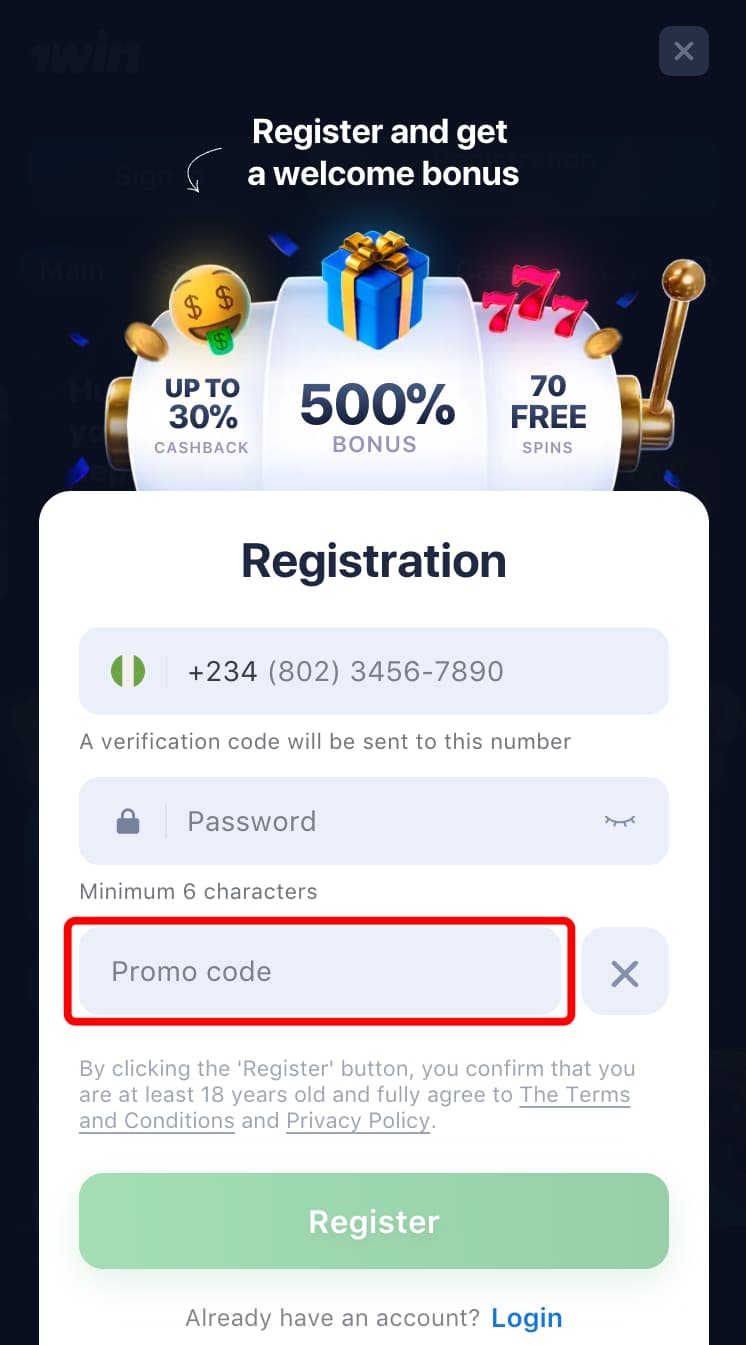 Registration with promo code