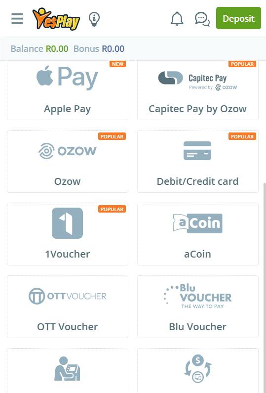 Yesplay Payment Methods