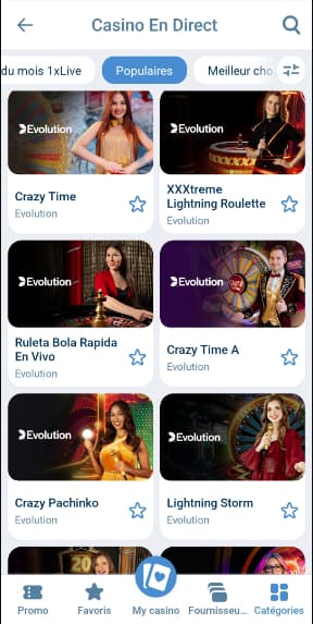 Casino en direct 1xBet