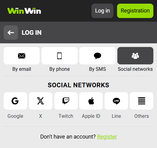 WinWin Login via Social Networks