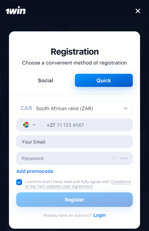 1win Quick Registration