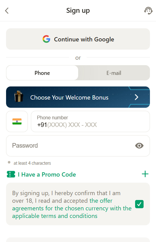 Parimatch Registration via the App