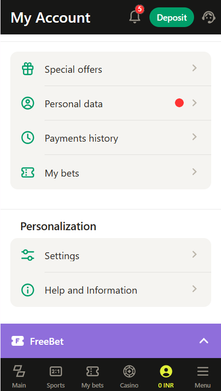 Account Parimatch