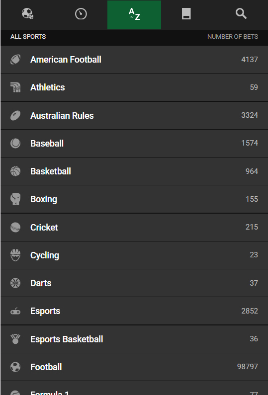 Sports at The Application Unibet