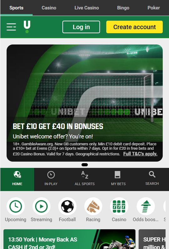 UniBet app interface screenshot