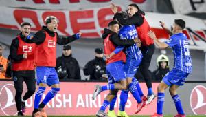 Godoy Cruz players celebrate a goal
