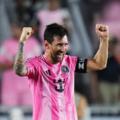 Lionel Messi celebrates after winning the match against Orlando