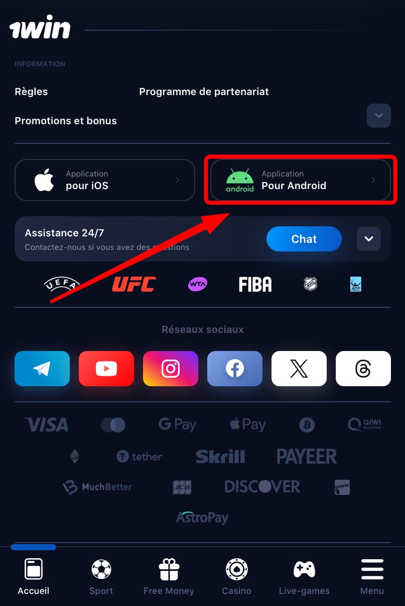 Bouton de téléchargement de l'application sur Android
