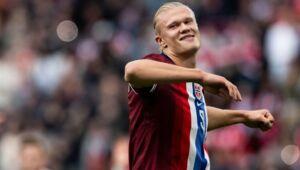 Erling Haaland in the match against Finland
