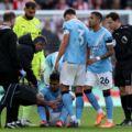 Reason for concern. Rodri leaves the pitch due to injury in the first half against Brentford