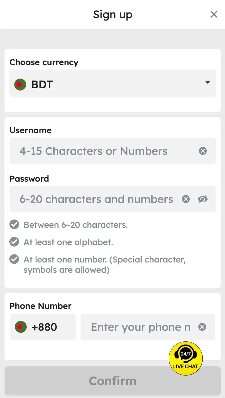 Registration on BetJili