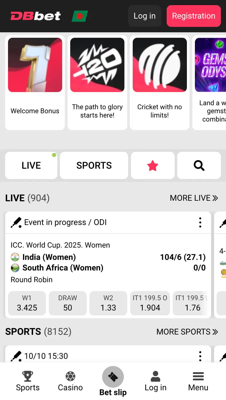 DBbet's mobile version