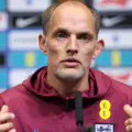 Thomas Tuchel, Head Coach of England speaks to the media during a press conference at Wembley Stadium