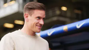 Marc-Andre ter Stegen of FC Barcelona looks on prior to the LaLiga EA Sports match 