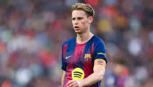 Frenkie De Jong of FC Barcelona looks on during the LaLiga